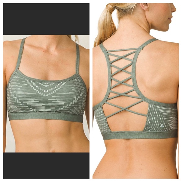 PrAna Green Geometric Print Lattice Back Isaline Sports Bra Size XS - Picture 12 of 12